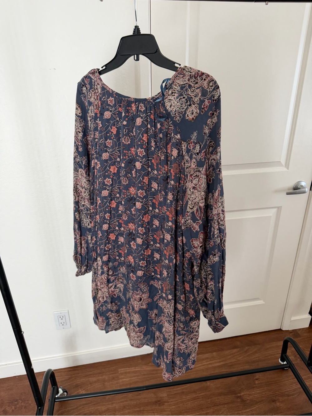 Free People Navy Floral Long Sleeve Boho Peasant Dress - Picture 3 of 3